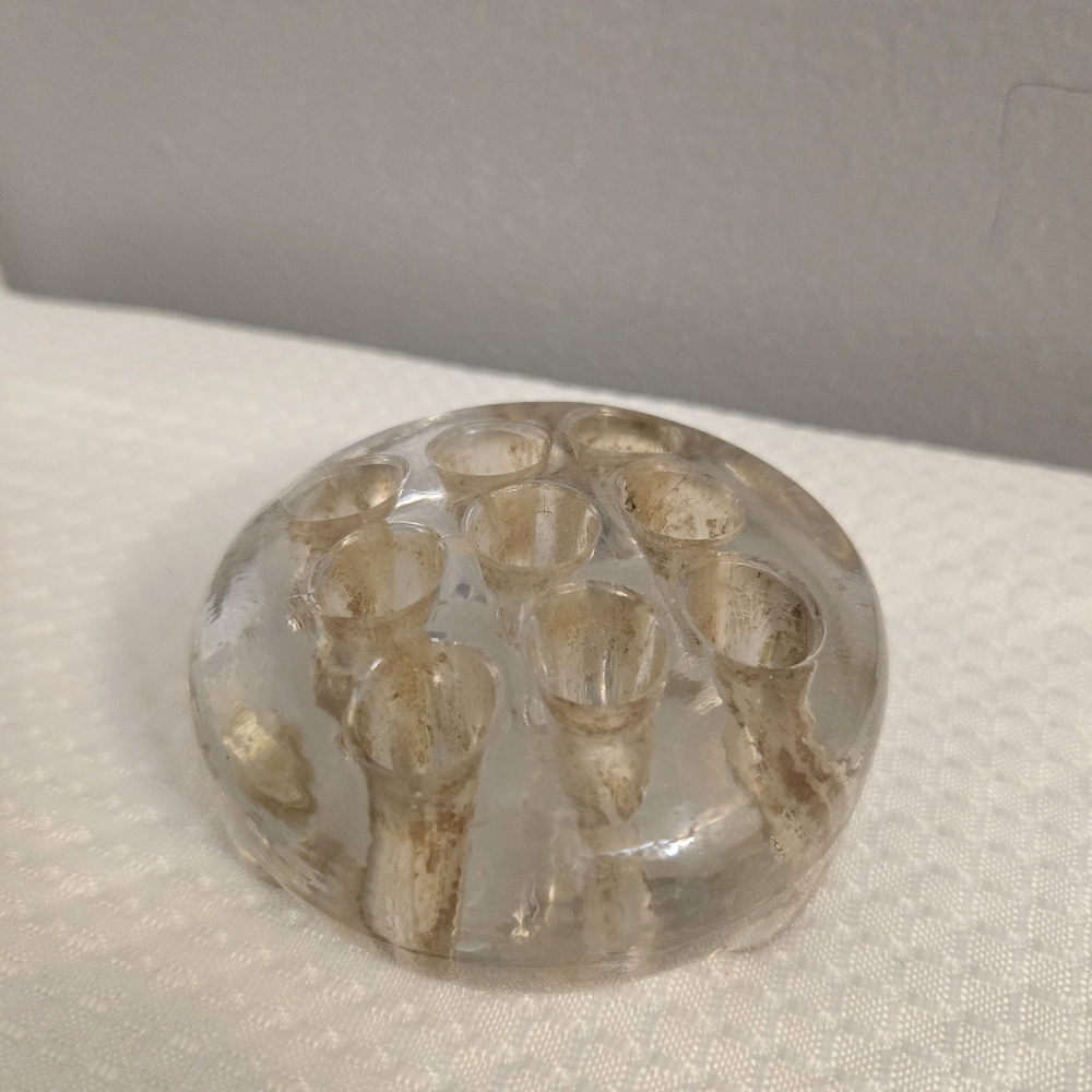 Vtg Clear Glass Flower Frog 9 Hole Floral Stem Holder For Vase Bouquet Garden